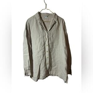 EILEEN FISHER | 100% linen button up shirt top large